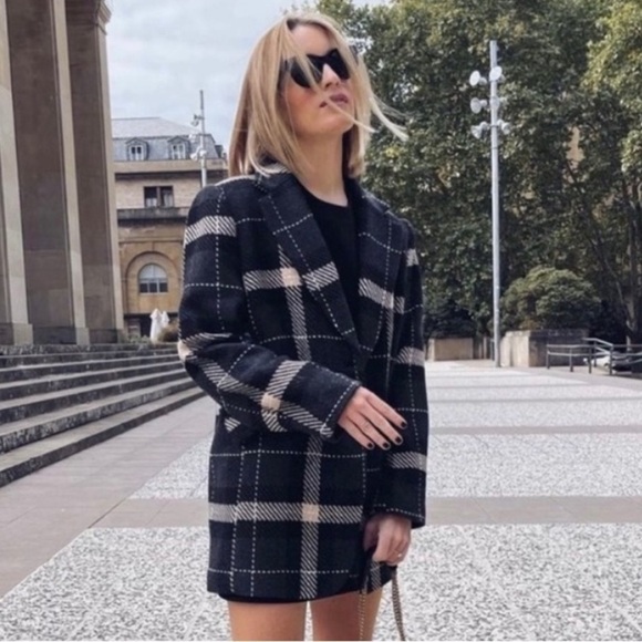 New H&M NWOT Wool Blend Plaid Oversized Blazer Jacket - Picture 2 of 6